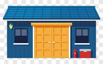 Cartoon Blue Garage With Orange Doors PNG