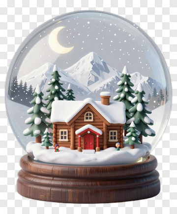 Snow Globe With Mountain Scene And Cabin PNG