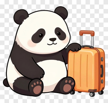 Cartoon Panda Sitting Next To A Suitcase PNG