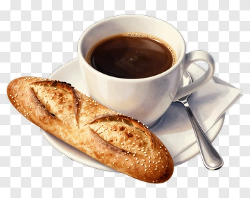 Coffee Cup With Bread Roll On A Saucer PNG