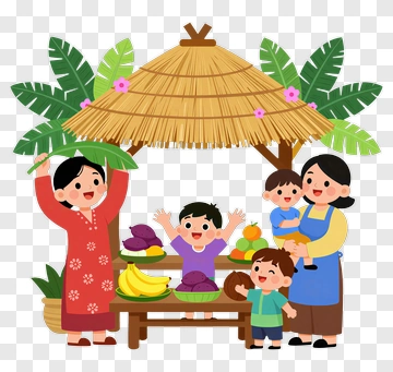 Happy Family At A Fruit Market PNG
