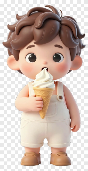 3D Boy Eating Ice Cream Cone PNG
