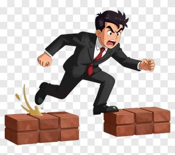 Cartoon Businessman Jumping Over Bricks PNG