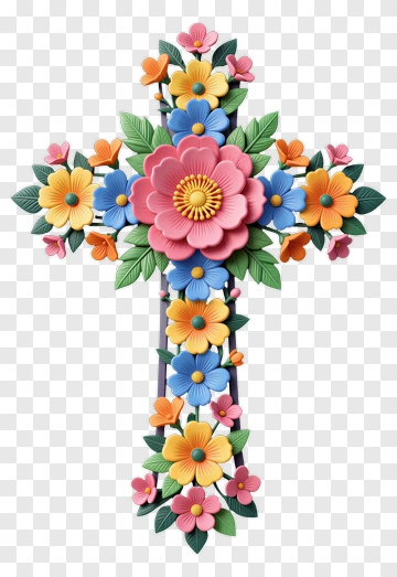 Colorful Floral Cross Decoration PNG