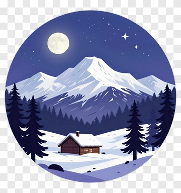 Mountain Landscape With Cabin Under A Full Moon PNG