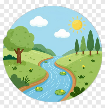 Cartoon River In A Sunny Landscape PNG