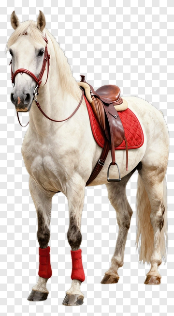 White Horse With Saddle And Red Wraps PNG