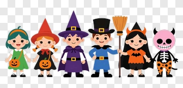 Halloween Children In Costumes Holding Hands PNG