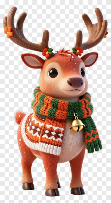 Cartoon Reindeer Wearing A Colorful Scarf PNG
