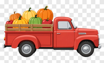 Red Truck Carrying Pumpkins PNG