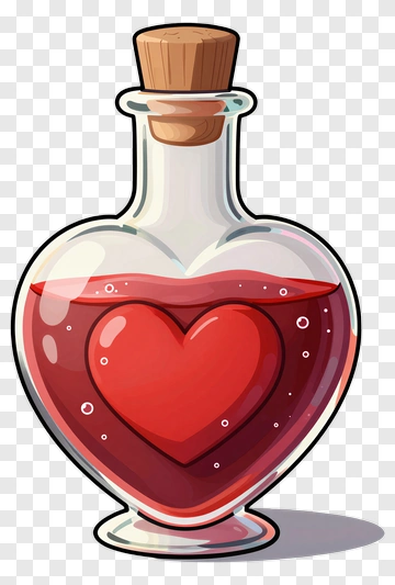 Cartoon Heart-Shaped Love Potion Bottle PNG