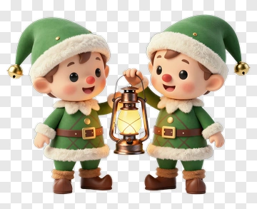 Cartoon Elves Holding A Lantern PNG