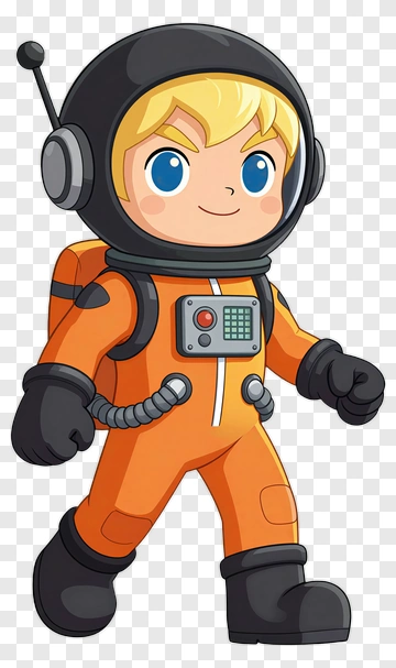 Cartoon Astronaut In An Orange Space Suit PNG