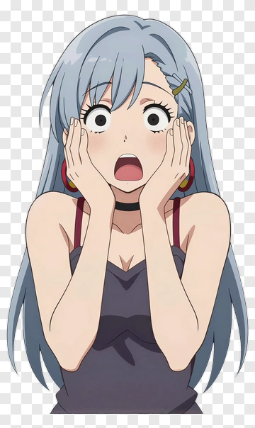 Surprised Girl With Long Blue Hair PNG