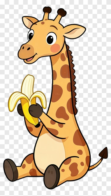 Cartoon Giraffe Holding A Banana PNG