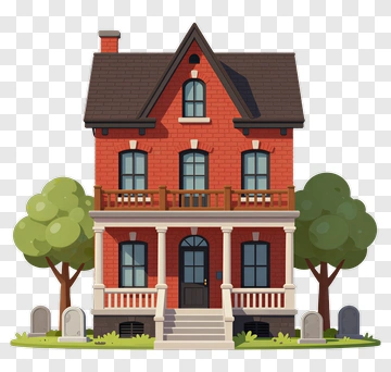 Cartoon House With Trees And Gravestones PNG