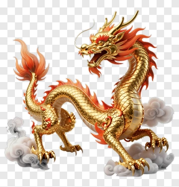 Golden Dragon With Flames And Clouds PNG