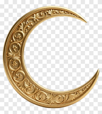 Golden Crescent Moon With Floral Design PNG