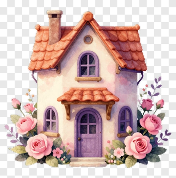 Colorful House Surrounded By Flowers PNG