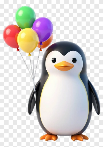 Cartoon Penguin Holding Colorful Balloons PNG