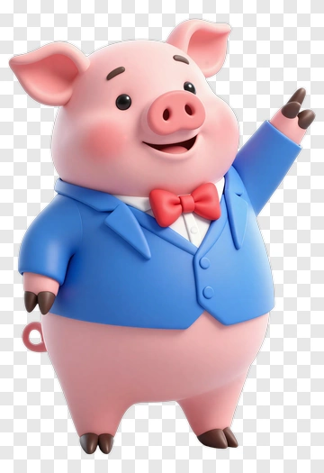 3D Pig In A Suit Waving PNG
