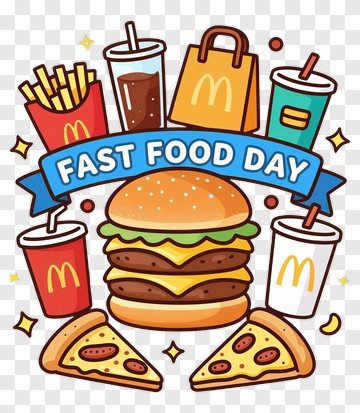 Fast Food Day Illustration With Burger And Drinks PNG