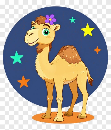 Cartoon Camel With Flower Against A Starry Background PNG