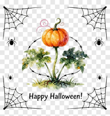 Halloween Pumpkin With Spiders And Webs PNG