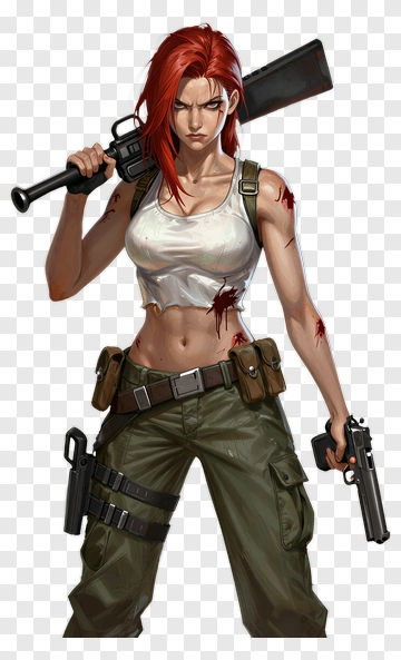 Female Warrior Holding A Gun PNG