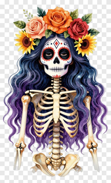 Colorful Skeleton With Floral Crown PNG