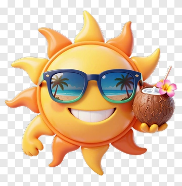 Cartoon Sun Holding A Coconut Drink PNG