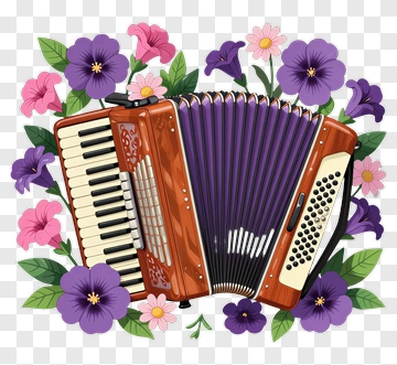 Accordion Surrounded By Colorful Flowers PNG