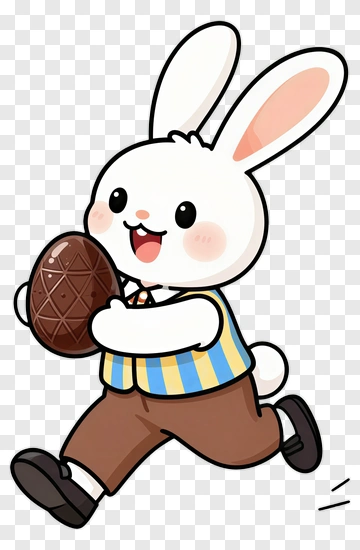 Cartoon Bunny Holding A Chocolate Egg PNG