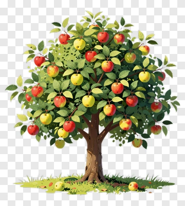 Colorful Apple Tree With Red And Yellow Apples PNG