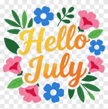 Hello July Floral Design PNG