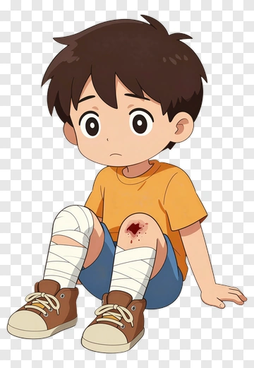 Sad Boy With Injured Knee PNG