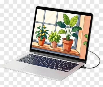 Laptop Displaying Potted Plants PNG