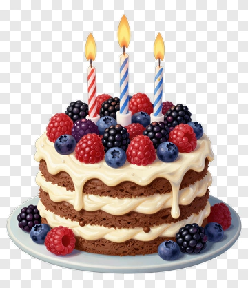 Birthday Cake With Berries And Candles PNG