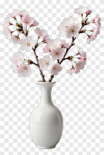 Cherry Blossom Branches In A White Vase PNG