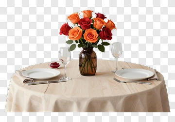 Romantic Dinner Table With Flower Arrangement PNG