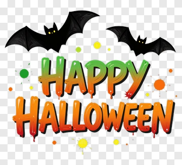 Happy Halloween Text With Bats PNG
