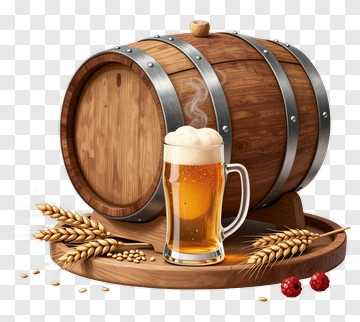 Wooden Beer Barrel With A Glass Of Beer PNG