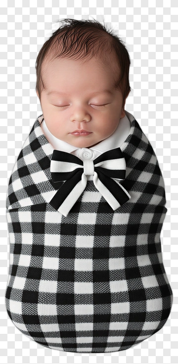 Baby Wrapped In A Black And White Checkered Swaddle PNG