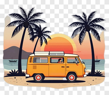 Vintage Camper Van At Sunset Beach PNG