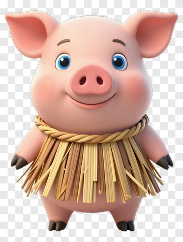 Cartoon Pig Wearing A Straw Necklace PNG