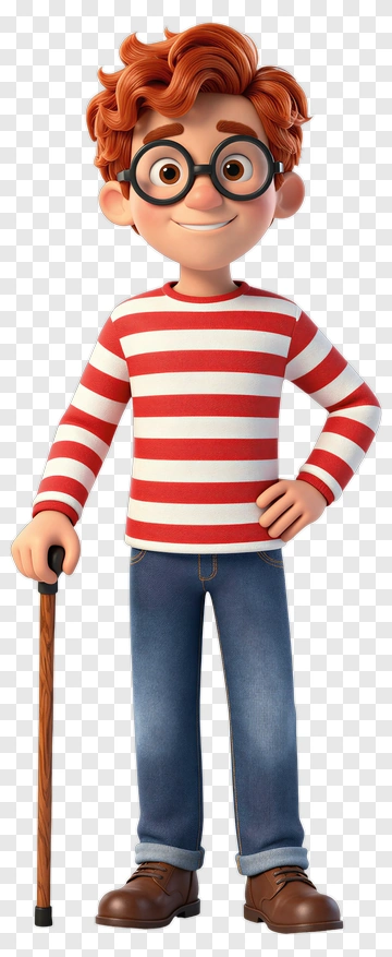 Cartoon Character With Striped Shirt And Cane PNG