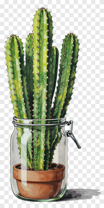Cactus In Glass Jar PNG
