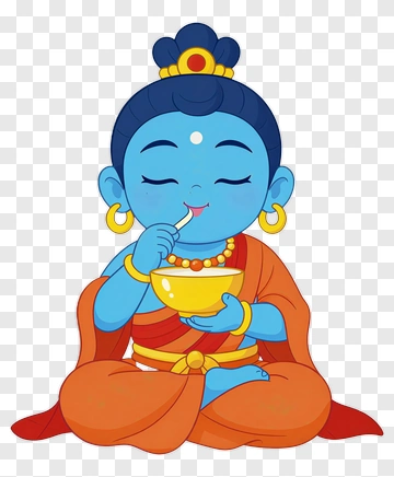 Cartoon Blue Child Eating From Bowl PNG