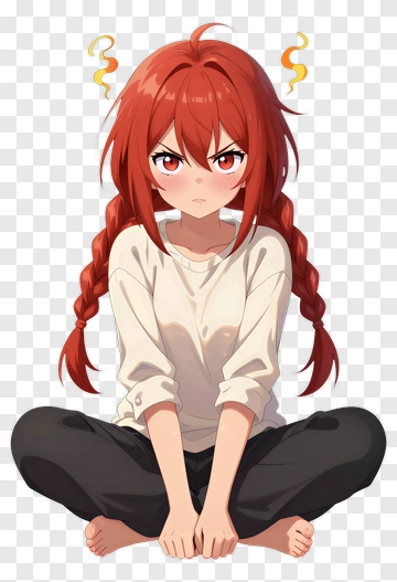 Angry Girl Sitting With Braided Hair PNG