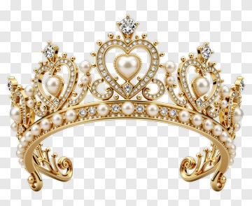 Golden Crown With Pearls And Hearts PNG